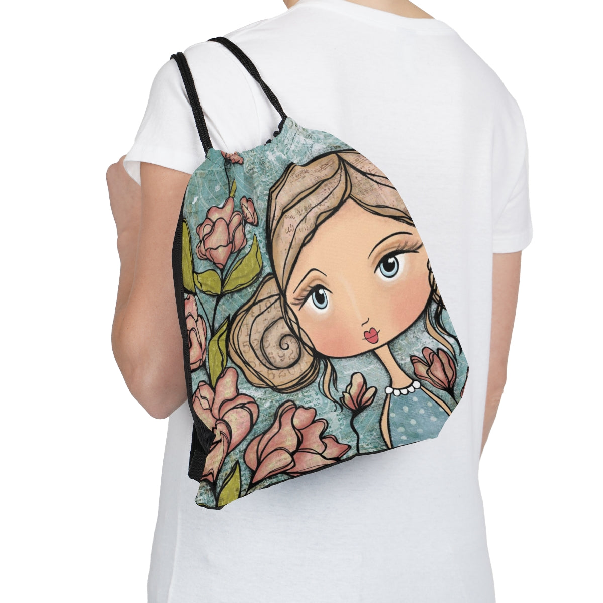 Drawstring Bag, small backpack or bookbag, art bag, shoe bag,