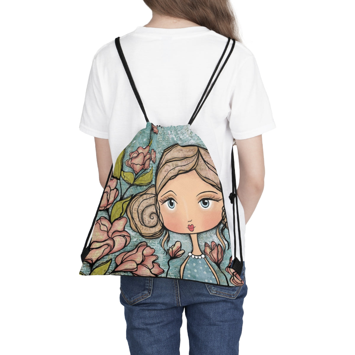 Drawstring Bag, small backpack or bookbag, art bag, shoe bag,